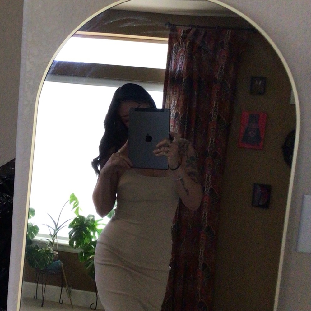 Hera Collection Neutral Beige Ribbed Knit Dress